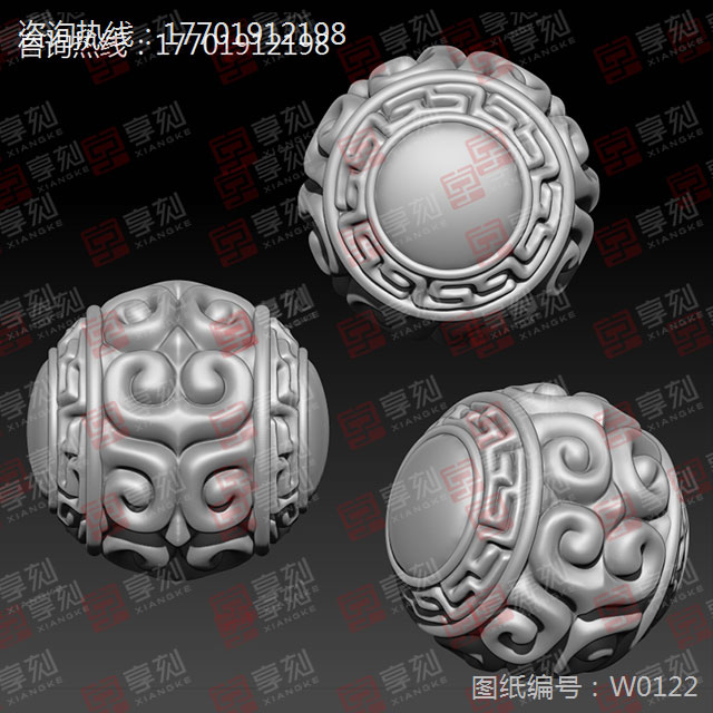 雕刻绿松回纹珠电脑图纸