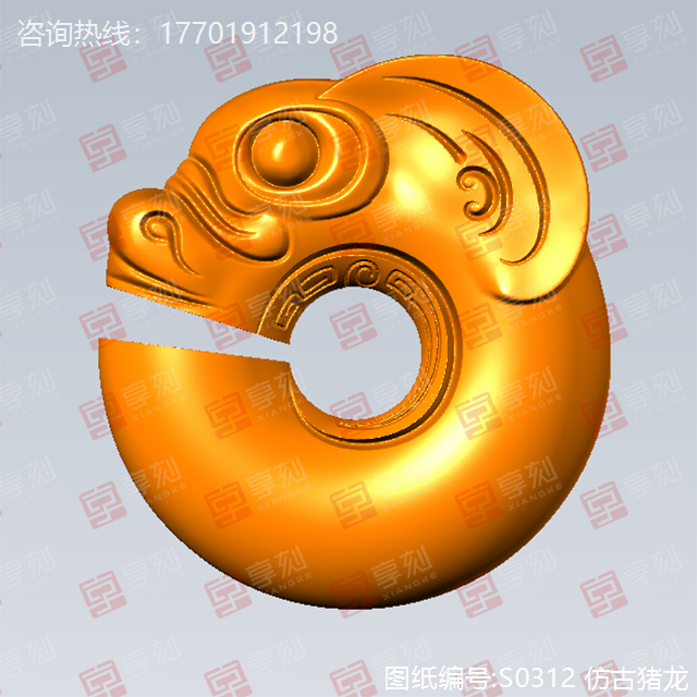 龙猪玉雕电脑模型图