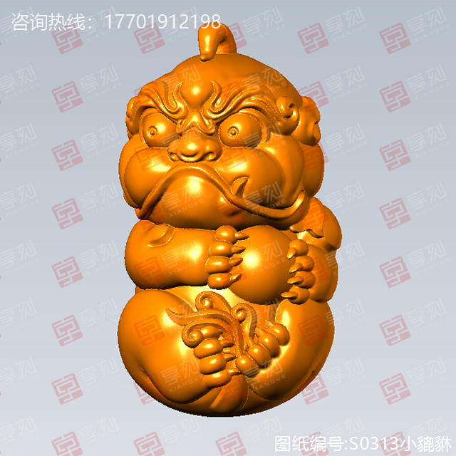小圆雕貔貅玉石电脑雕刻图纸