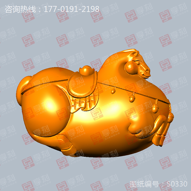 仿古唐马立体手把件摆件玉石雕刻图纸