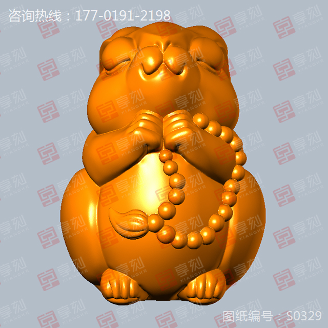 佛缘兔动物手把件摆件玉石雕刻图纸