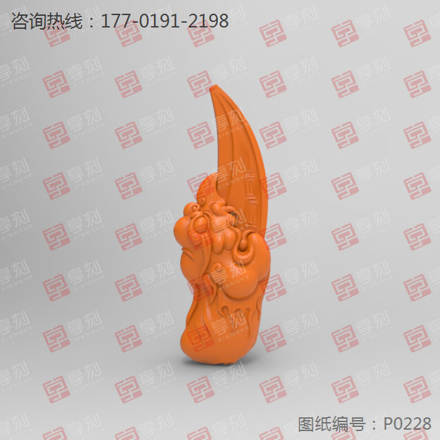 仿古凤牙吊坠玉雕玉石雕刻电脑模型图