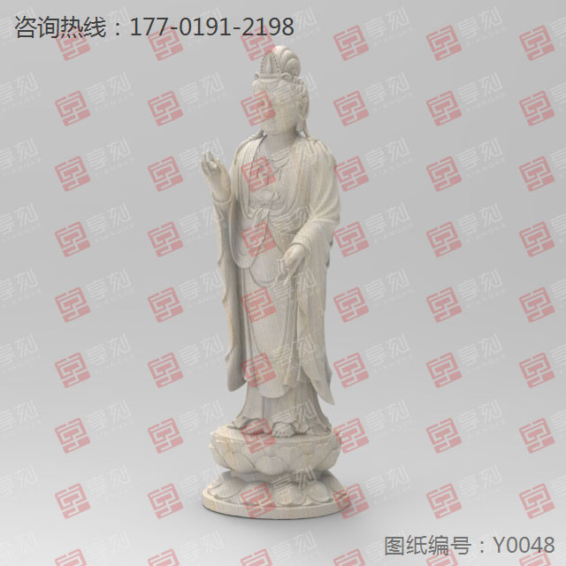 莲花站观音3D模型雕刻图STL玉雕精雕图