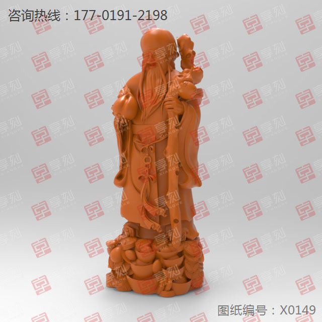 星福禄寿立体人物玉雕模型图纸_玉石雕刻机