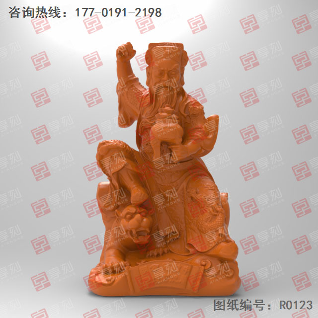 赵公明摆件人像3d雕刻模型图_玉石雕刻机厂家
