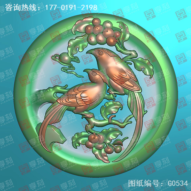 花鸟画眉鸟玉石吊坠精雕图纸_五轴雕刻机厂家