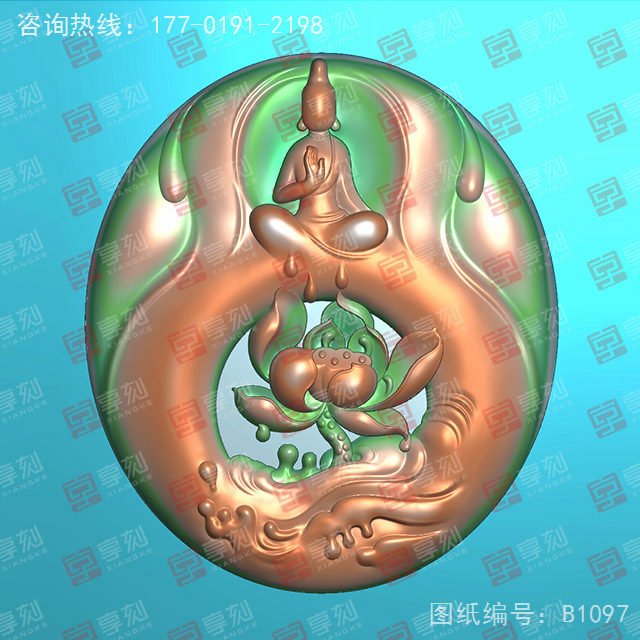 翡翠莲花观音吊坠玉雕电脑图纸_享刻玉石雕刻机
