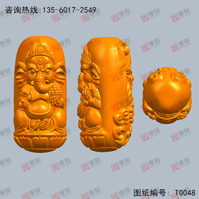 天珠象神桶珠电脑雕刻图模型立体图