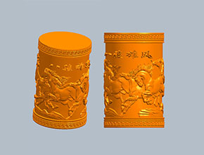 八骏雄风马到成功笔筒模型图纸_五轴雕刻机厂家