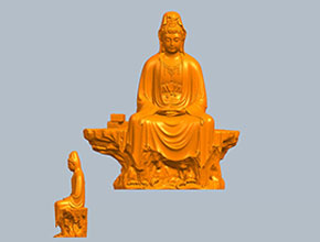 山水坐观音3d电脑模型图STL_五轴玉石雕刻机