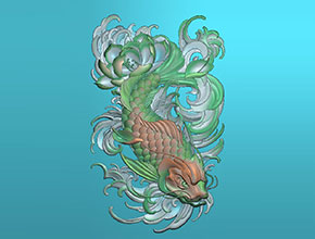 莲花鲤鱼玉石雕刻机电脑雕刻图纸_享刻数控雕刻