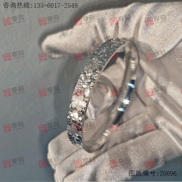 樱花碎碎冰铜银手镯雕刻模型图_金银首饰cnc雕刻机