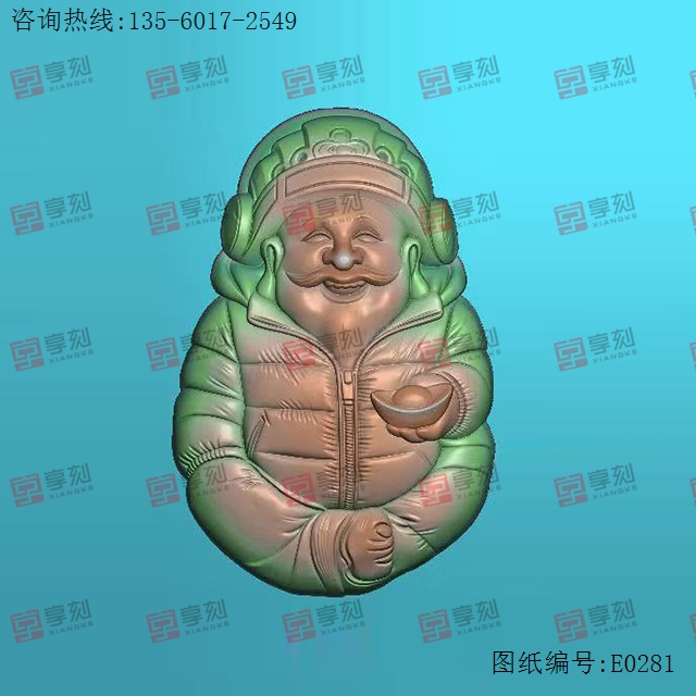 拿元宝穿羽绒服财神雕玉石电脑雕刻图纸_享刻玉石雕刻机