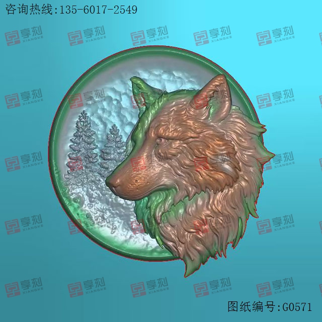 圆牌狼头玉石电脑雕刻图纸_享刻玉石雕刻机