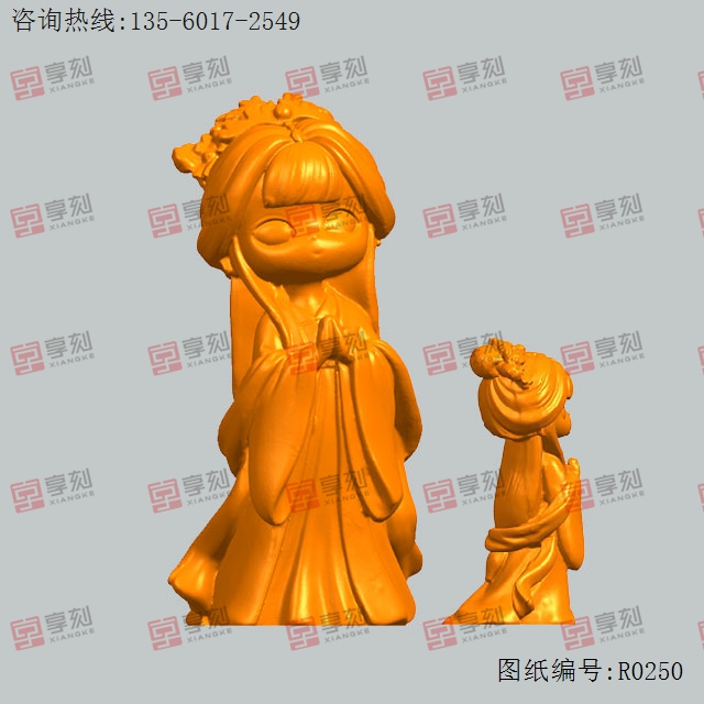 貂蝉拜月3d立体STL模型图纸_五轴玉石雕刻机厂家