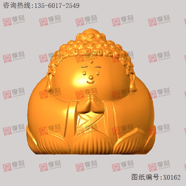 卡通打坐佛祖立体3d模型图stl_享刻五轴雕刻机