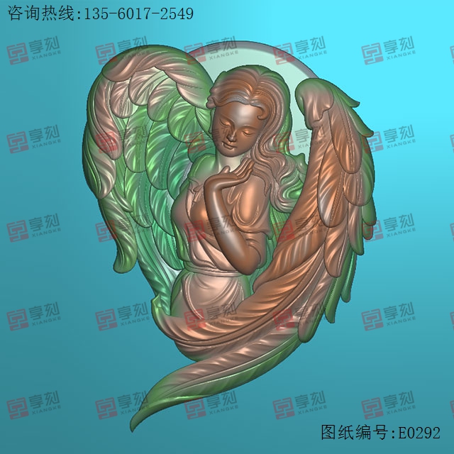 美女天使吊坠浮雕人物精雕图纸_享刻玉石雕刻机