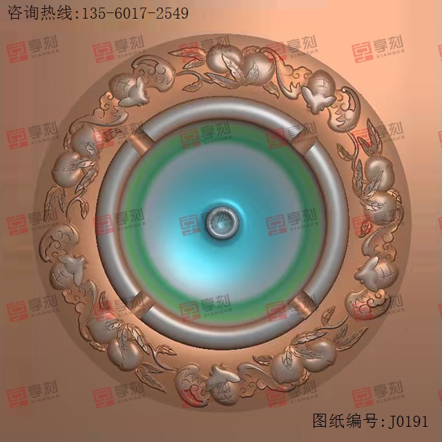 福寿桃圆烟灰缸浮雕精雕电脑图纸_数控玉石雕刻机厂家